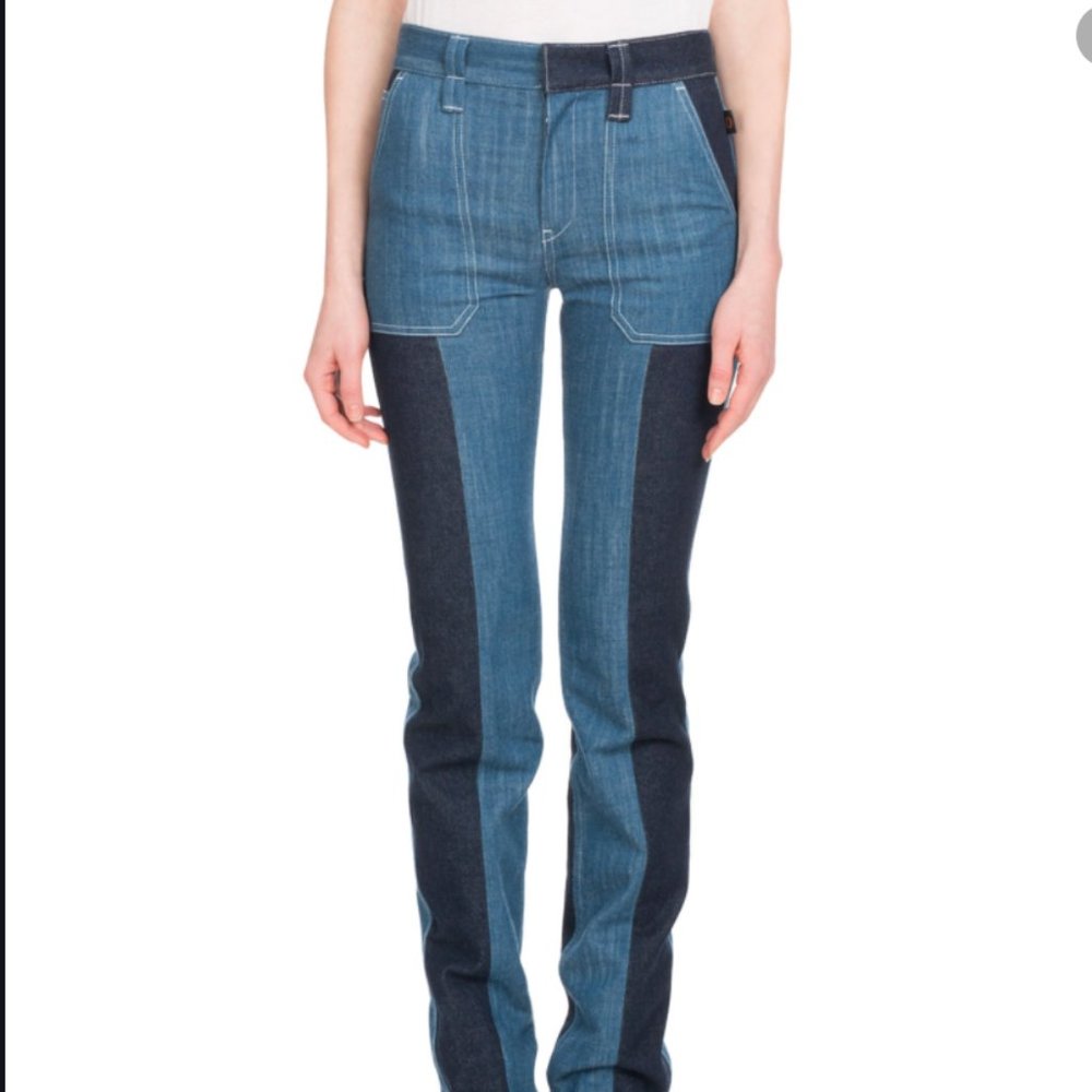 Chloé Patch Pocket Straight Leg Bicolor Jeans